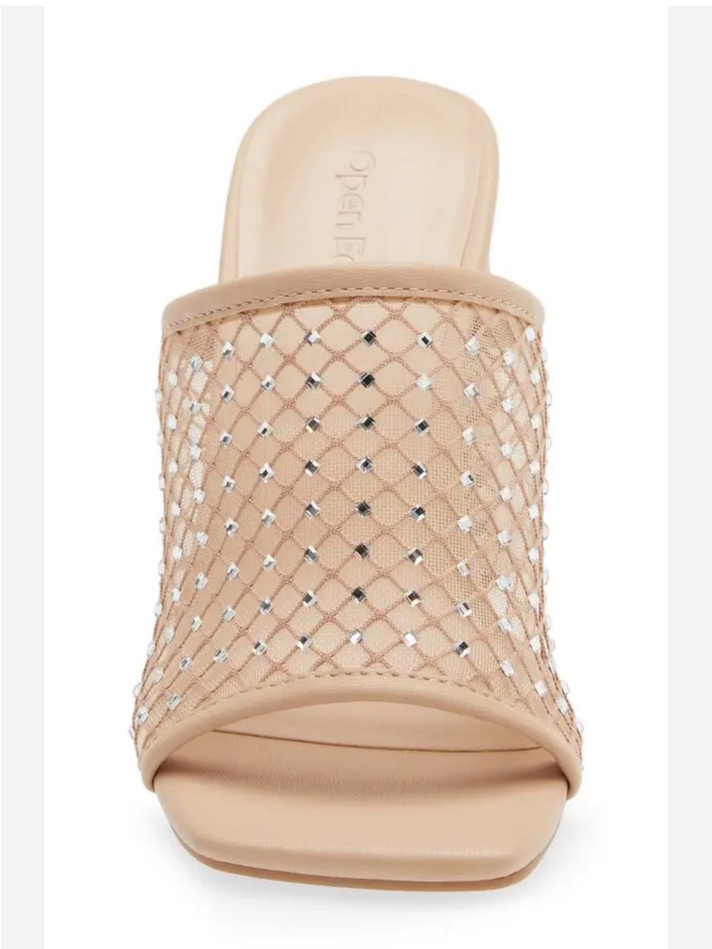 Open Edit Sienna Beige Mesh Crystal-Embellished Rhinestone Slide Mule Sandal